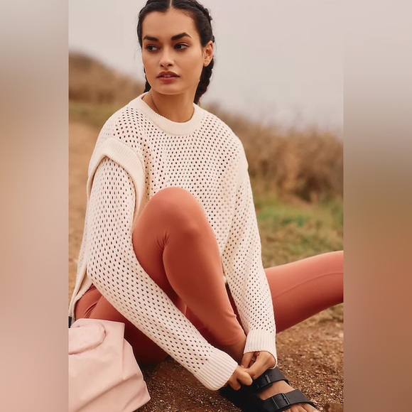 NWOT VARLEY Arabella Knit Mesh Crewneck Sweater in White/Cream - Picture 4 of 7